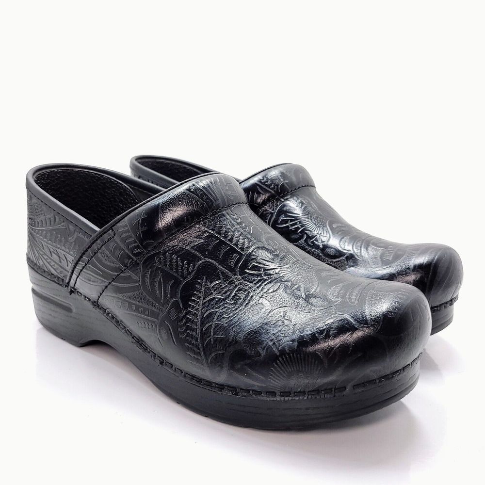 Dansko Black Tooled Leather Professional Nursing Clog Size EU 39 / US 8.5 - 9
